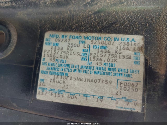 Продаж на аукціоні авто 1988 Ford F150, vin: 1FTDF15N8JNA07759, номер лоту: 45014624