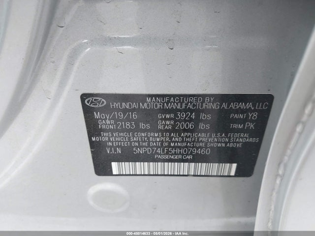 Продаж на аукціоні авто 2017 Hyundai Elantra Se, vin: 5NPD74LF5HH079460, номер лоту: 45014633