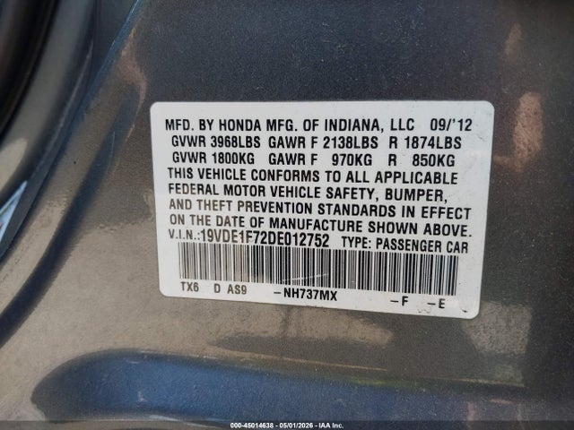 Продаж на аукціоні авто 2013 Acura Ilx 2.0l, vin: 19VDE1F72DE012752, номер лоту: 45014638
