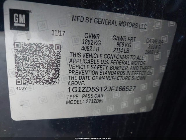 45014640 :رقم المزاد ، 1G1ZD5ST2JF166527 vin ، 2018 Chevrolet Malibu Lt مزاد بيع