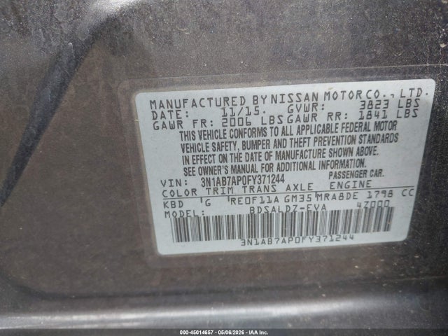Aukcja sprzedaży 2015 Nissan Sentra Sv, vin: 3N1AB7AP0FY371244, numer aukcji: 45014657