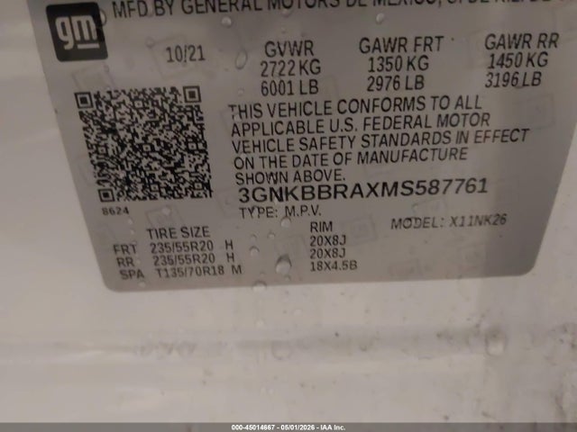 Продаж на аукціоні авто 2021 Chevrolet Blazer Fwd 1lt, vin: 3GNKBBRAXMS587761, номер лоту: 45014667