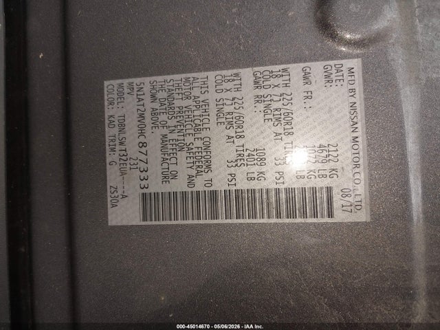 Nissan Rogue Sl 2017 5N1AT2MV0HC877333 Image 9
