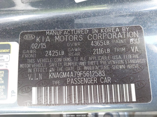 Продажа на аукционе авто 2015 Kia Optima Lx, vin: KNAGM4A79F5612583, номер лота: 45014683