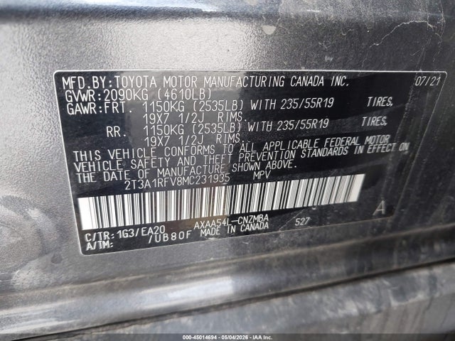 Продаж на аукціоні авто 2021 Toyota Rav4 Xle Premium, vin: 2T3A1RFV8MC231935, номер лоту: 45014694