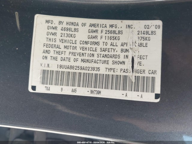 Aukcja sprzedaży 2009 Acura Tl 3.5, vin: 19UUA86259A023935, numer aukcji: 45014715