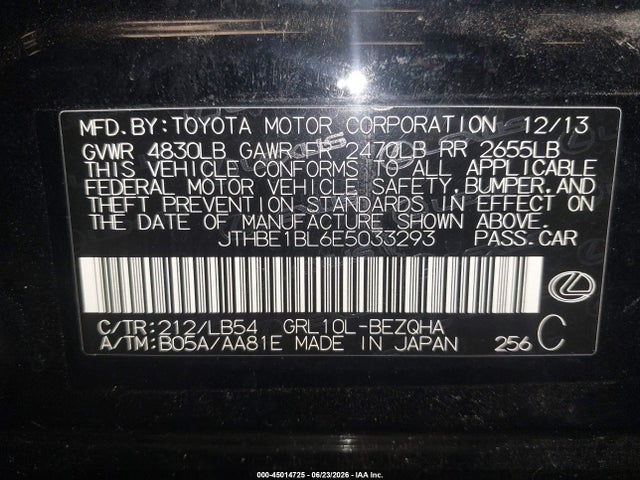 45014725 :رقم المزاد ، JTHBE1BL6E5033293 vin ، 2014 Lexus Gs 350 مزاد بيع