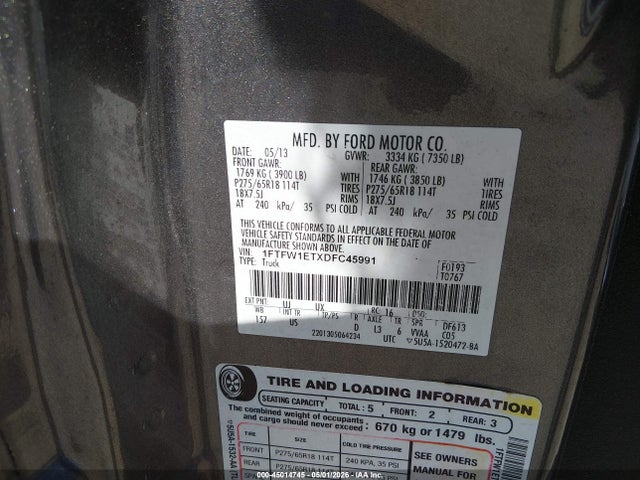 Продажа на аукционе авто 2013 Ford F-150 Xlt, vin: 1FTFW1ETXDFC45991, номер лота: 45014745