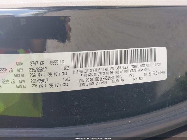 45014748 :رقم المزاد ، 2C4RC1BG1KR651550 vin ، 2019 Chrysler Pacifica Touring L مزاد بيع
