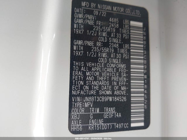 Продаж на аукціоні авто 2023 Nissan Rogue Sl Intelligent Awd, vin: JN8BT3CB9PW184526, номер лоту: 45014761