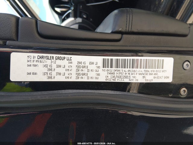 45014770 :رقم المزاد ، 1C4RJFAG9CC256515 vin ، 2012 Jeep Grand Cherokee Laredo مزاد بيع