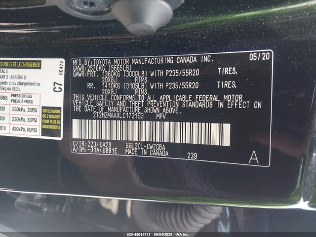 Продажа на аукционе авто 2020 Lexus Rx 350, vin: 2T2HZMAAXLC172193, номер лота: 45014787