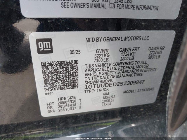2025 Gmc Sierra 1500 4wd  Short Box Slt მანქანა იყიდება აუქციონზე, vin: 1GTUUDED2SZ309847, აუქციონის ნომერი: 45014796