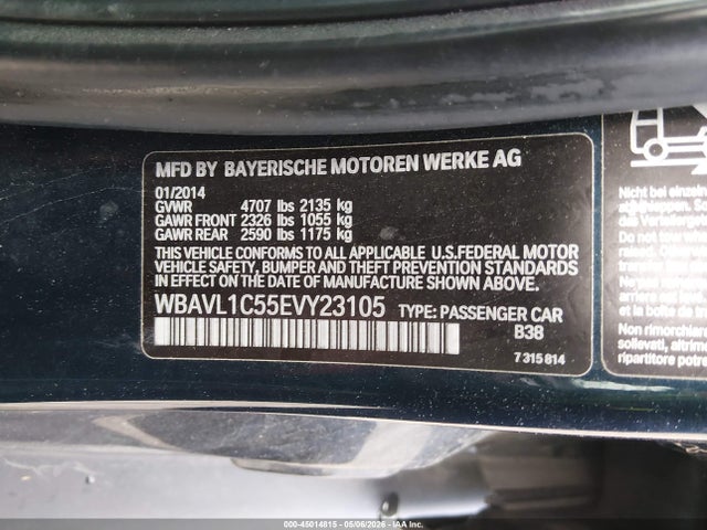 2014 Bmw X1 Xdrive28i მანქანა იყიდება აუქციონზე, vin: WBAVL1C55EVY23105, აუქციონის ნომერი: 45014815