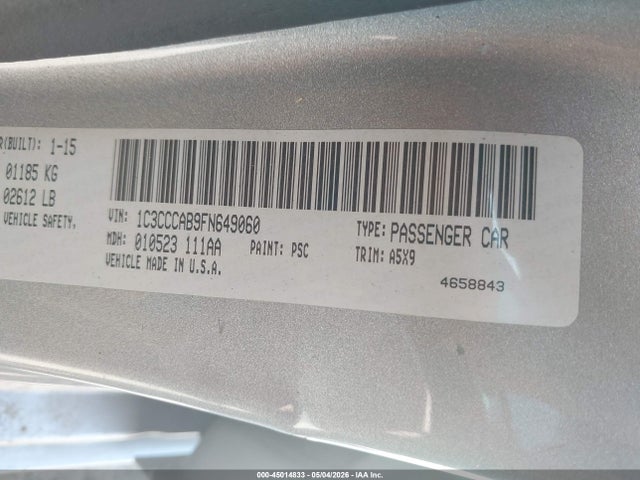 2015 Chrysler 200 Limited მანქანა იყიდება აუქციონზე, vin: 1C3CCCAB9FN649060, აუქციონის ნომერი: 45014833