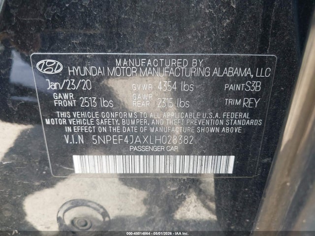 45014864 :رقم المزاد ، 5NPEF4JAXLH028382 vin ، 2020 Hyundai Sonata Sel مزاد بيع
