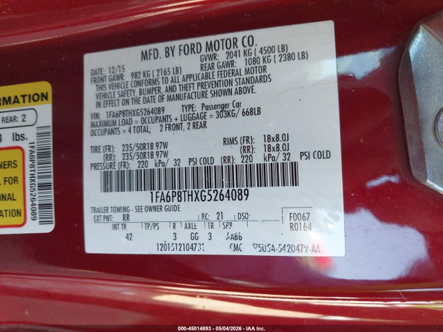 Aukcja sprzedaży 2016 Ford Mustang Ecoboost, vin: 1FA6P8THXG5264089, numer aukcji: 45014893
