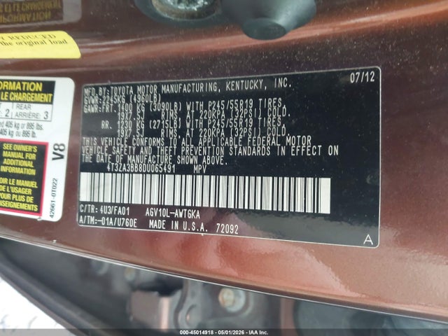 Aukcja sprzedaży 2013 Toyota Venza Le, vin: 4T3ZA3BB8DU065491, numer aukcji: 45014918