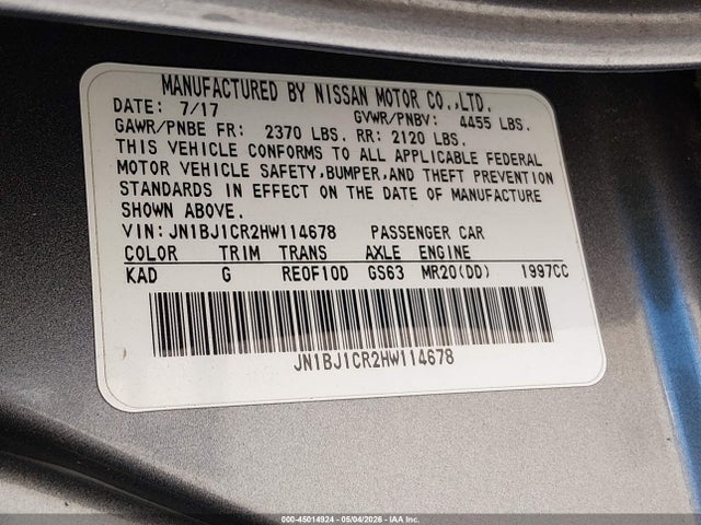 JN1BJ1CR2HW114678 Nissan Rogue Sport S