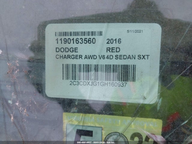 Aukcja sprzedaży 2016 Dodge Charger Sxt, vin: 2C3CDXJG1GH160937, numer aukcji: 45014927