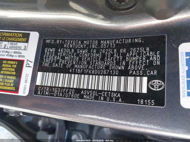 Aukcja sprzedaży 2013 Toyota Camry Se, vin: 4T1BF1FK8DU267130, numer aukcji: 45014928