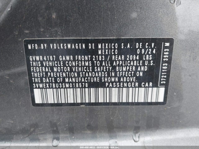 Продаж на аукціоні авто 2025 Volkswagen Jetta 1.5t Se, vin: 3VWEX7BU3SM018578, номер лоту: 45014933