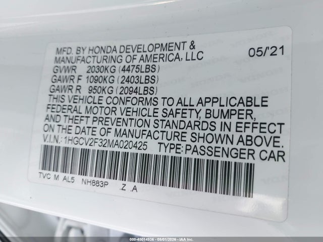 1HGCV2F32MA020425 Honda Accord Sport 2.0t
