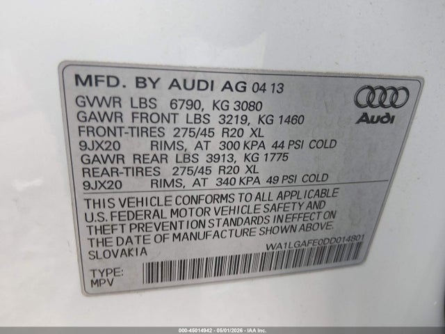 Aukcja sprzedaży 2013 Audi Q7 3.0t Premium, vin: WA1LGAFE0DD014801, numer aukcji: 45014942