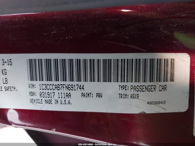 Продаж на аукціоні авто 2015 Chrysler 200 Limited, vin: 1C3CCCAB7FN691744, номер лоту: 45014966