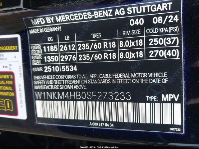 Продаж на аукціоні авто 2025 Mercedes-benz Glc 300 4matic Suv, vin: W1NKM4HB0SF273233, номер лоту: 45014974