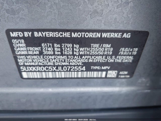 2018 Bmw X5 Xdrive35i მანქანა იყიდება აუქციონზე, vin: 5UXKR0C5XJL072554, აუქციონის ნომერი: 45014984