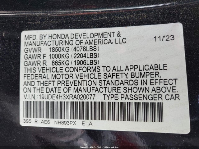 Aukcja sprzedaży 2024 Acura Integra A-spec, vin: 19UDE4H3XRA020077, numer aukcji: 45014987