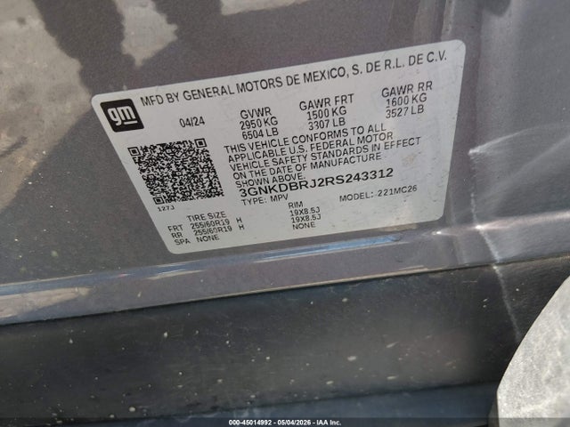 Продажа на аукционе авто 2024 Chevrolet Blazer Ev Eawd 2lt, vin: 3GNKDBRJ2RS243312, номер лота: 45014992