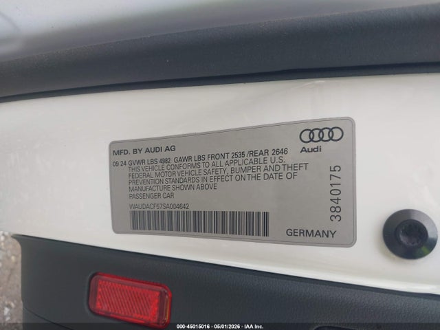 Продажа на аукционе авто 2025 Audi A5 Sportback Premium 45 Tfsi S Line Quattro S Tronic, vin: WAUDACF57SA004642, номер лота: 45015016