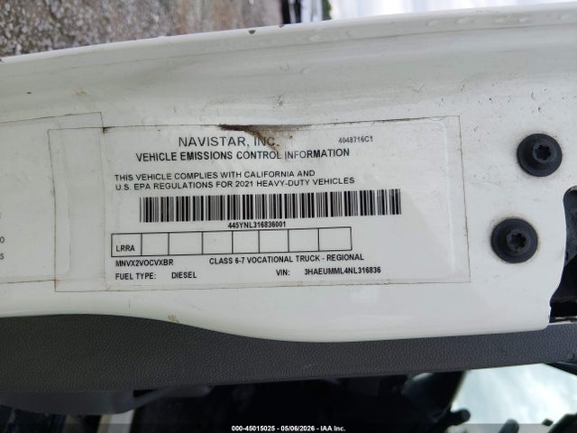 45015025 :رقم المزاد ، 3HAEUMML4NL316836 vin ، 2022 International Mv مزاد بيع