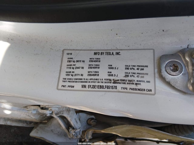 45015041 :رقم المزاد ، 5YJ3E1EB0LF651570 vin ، 2020 Tesla Model 3 Long Range Dual Motor All-wheel Drive مزاد بيع