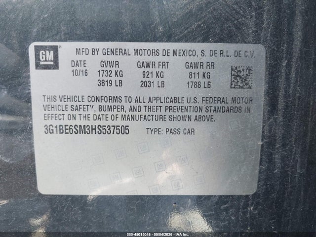 Chevrolet Cruze Lt Auto 2017 3G1BE6SM3HS537505 Image 9