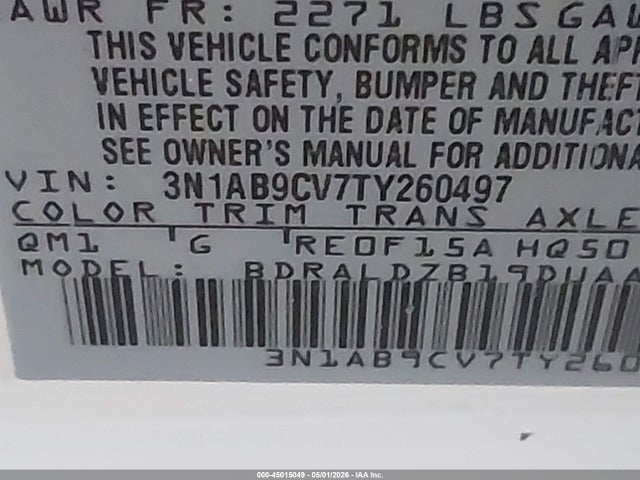 3N1AB9CV7TY260497 Nissan SENTRA SV