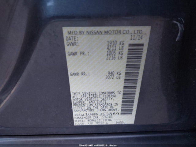 1N4AL3AP9FN363889 Nissan Altima 2.5 S