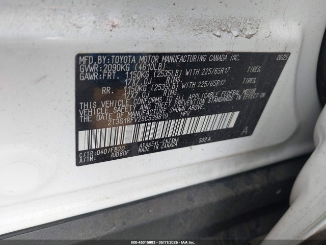 Продаж на аукціоні авто 2025 Toyota Rav4 Le, vin: 2T3G1RFV2SC539819, номер лоту: 45015083