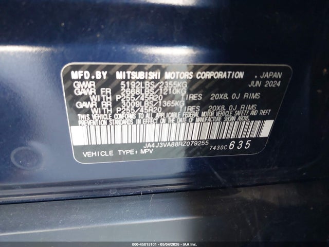 Продаж на аукціоні авто 2024 Mitsubishi Outlander Se 2.5 2wd/se Black Edition S-awc/se Black Edition W/pano Roof S-awc, vin: JA4J3VA88RZ079255, номер лоту: 45015101