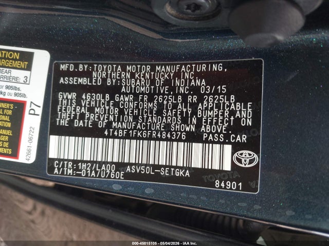 Toyota CAMRY XLE 2015 4T4BF1FK6FR484376 Image 9
