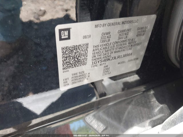 Продаж на аукціоні авто 2020 Cadillac Escalade 4wd Luxury, vin: 1GYS4BKJ3LR138964, номер лоту: 45015107
