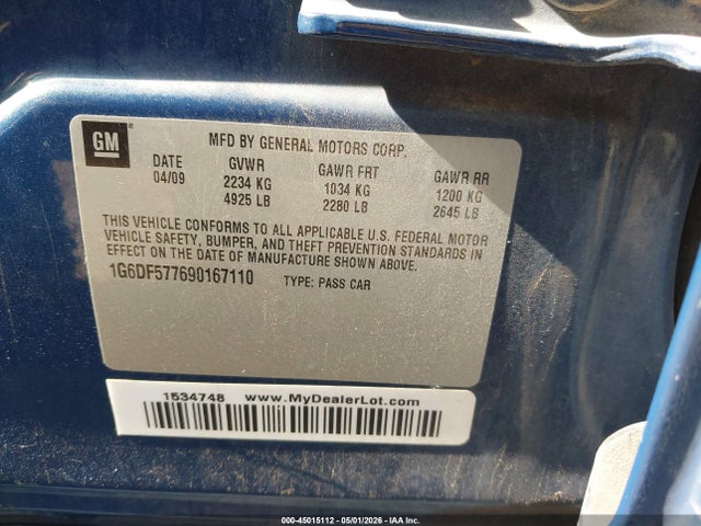 2009 Cadillac Cts Standard მანქანა იყიდება აუქციონზე, vin: 1G6DF577690167110, აუქციონის ნომერი: 45015112