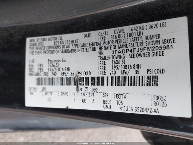 Ford FIESTA SE 2015 3FADP4EJ9FM205981 Image 9