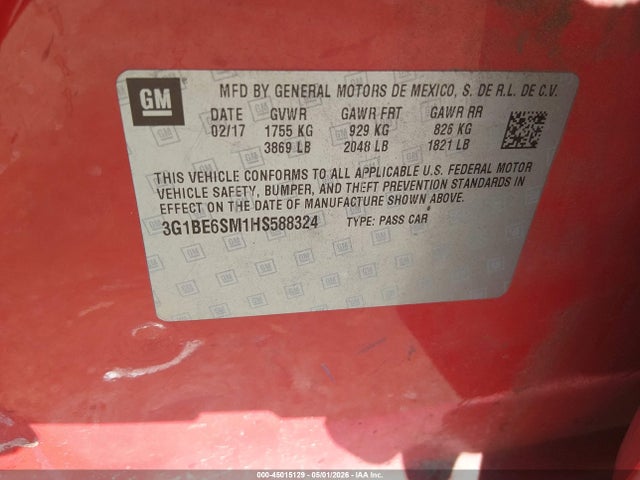 3G1BE6SM1HS588324 Chevrolet Cruze Lt Auto