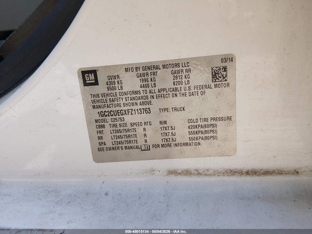 Aukcja sprzedaży 2015 Chevrolet Silverado 2500hd Wt, vin: 1GC2CUEGXFZ113763, numer aukcji: 45015134