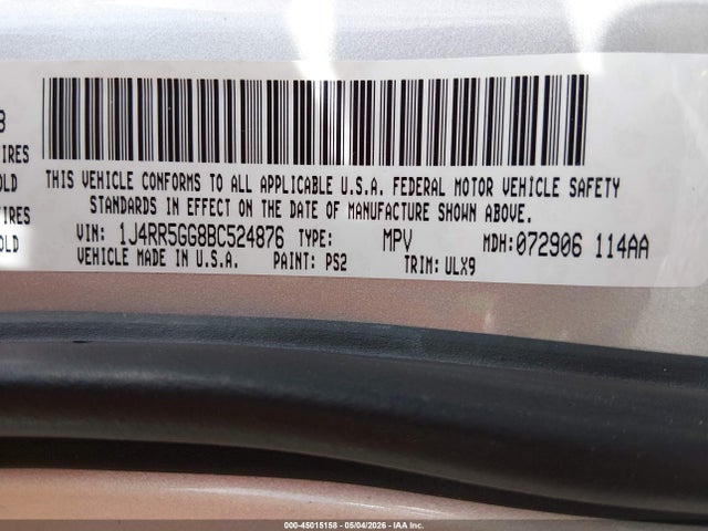2011 Jeep Grand Cherokee Limited მანქანა იყიდება აუქციონზე, vin: 1J4RR5GG8BC524876, აუქციონის ნომერი: 45015158
