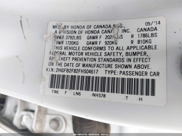 Honda CIVIC EX 2015 2HGFB2F82FH504617 Image 9