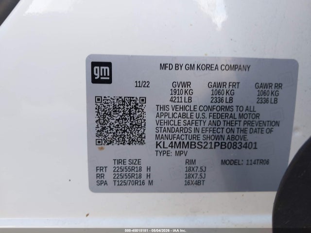 2023 Buick Encore Gx Preferred Fwd მანქანა იყიდება აუქციონზე, vin: KL4MMBS21PB083401, აუქციონის ნომერი: 45015181